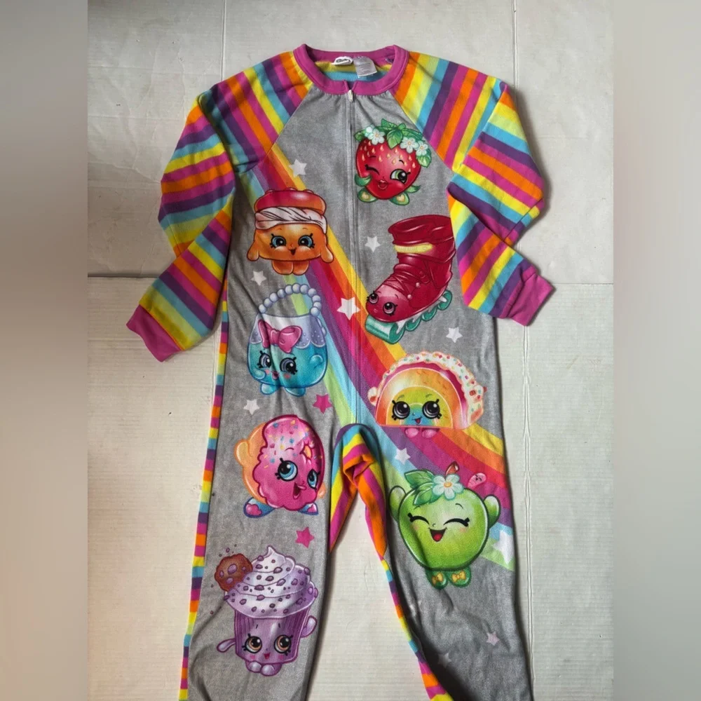 Shopkins Girls 14/16 Fleece Rainbow Footless Pajama Onesie Sleeper Colorful 2017 - Picture 4 of 10